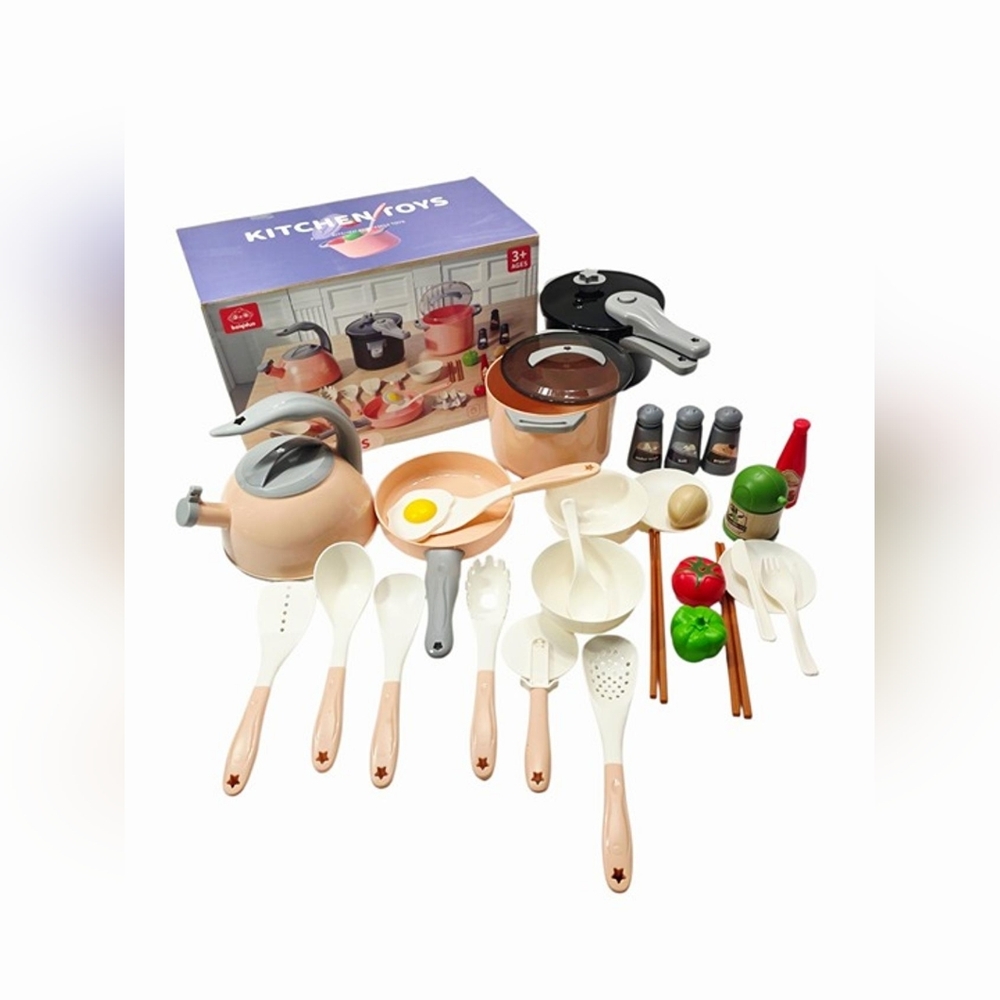 Pretend Play Kitchen Toy Set for Kids – Cooking Pots, Utensils & Food